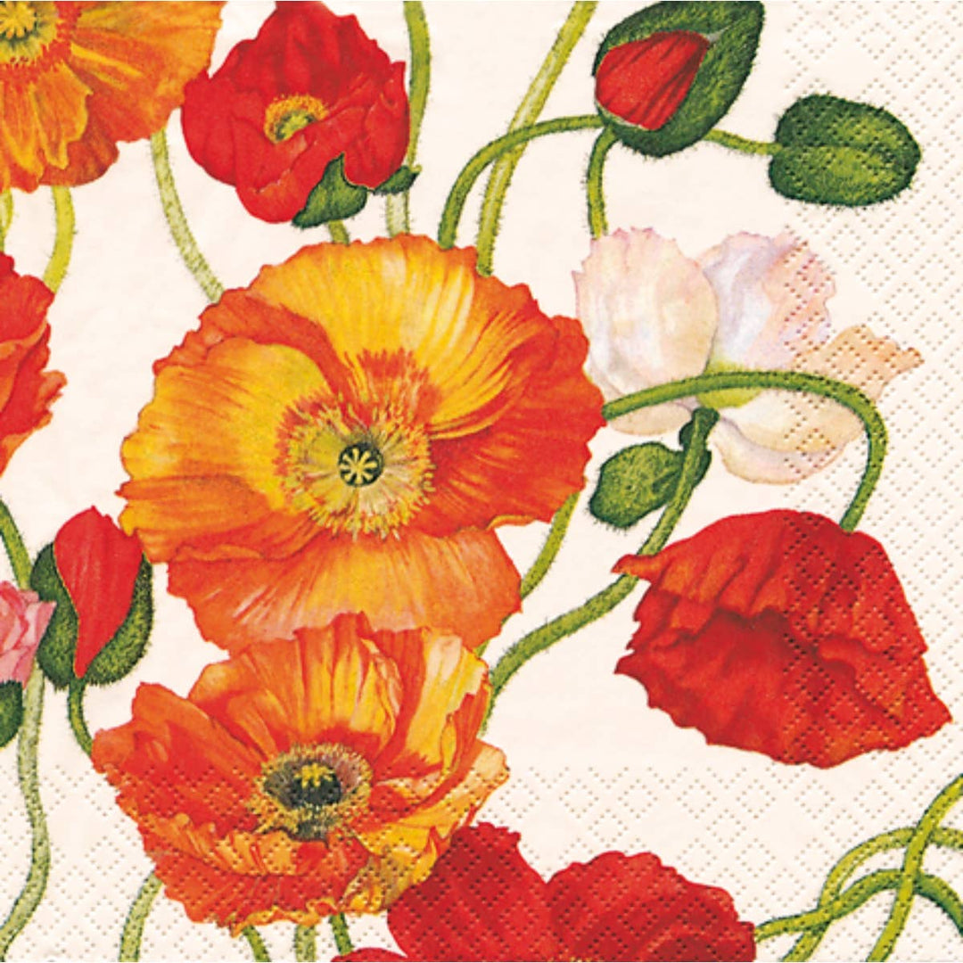 Paper Cocktail Napkins Pack of 20 Poppies White