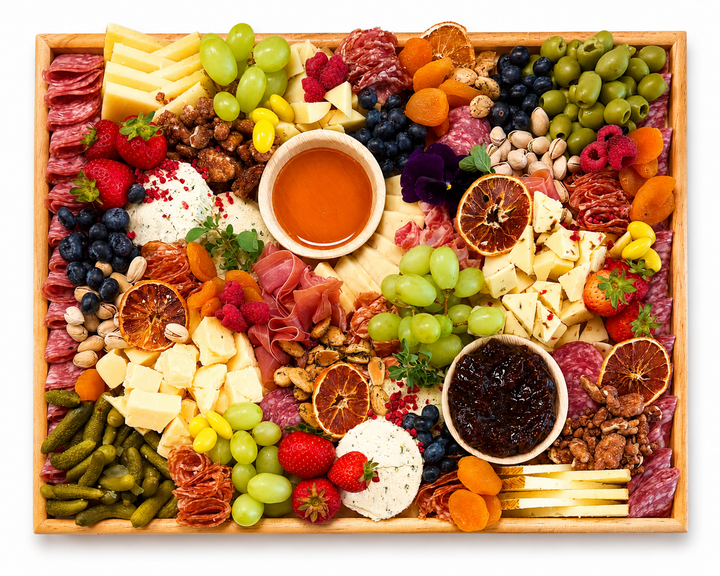 Deluxe medium charcuterie board with chef-selected cheeses